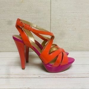 Guess Women’s Red Habanera Classy Buckle Ankle Strap Platform Stiletto Heel, 7.5